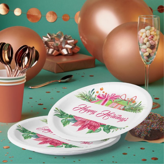 Assiettes En Carton Éléments de Noël Joyeuses fêtes (Multi)