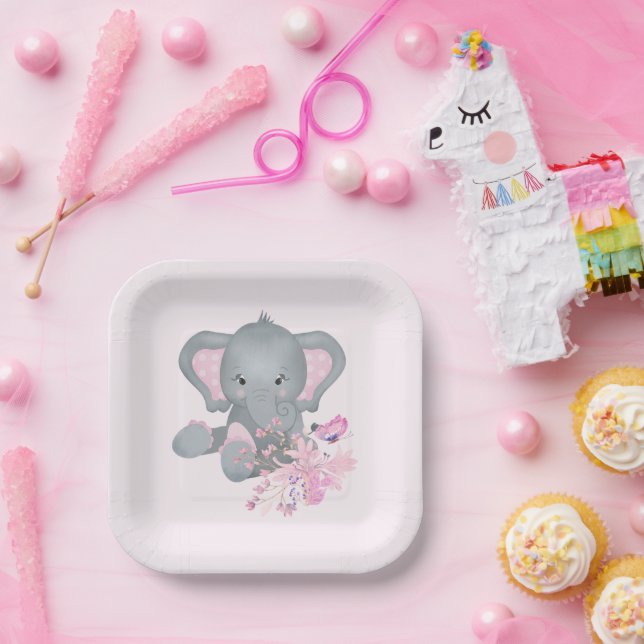 Assiettes En Carton Eléphant à l'aquarelle mignonne (Fête)