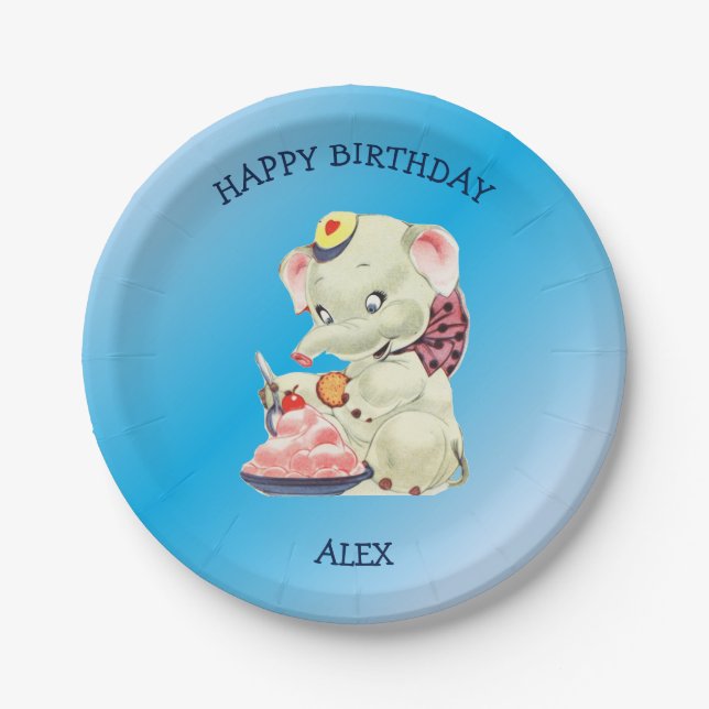 Assiettes En Carton Eléphant Bébé Avec Bow Rose (Devant)