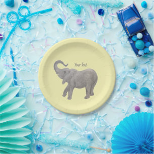 Assiettes En Carton Éléphant Bébé Jaune
