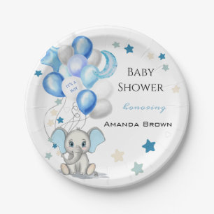 Assiettes En Carton Eléphant bébé mignon avec ballons Baby shower garç