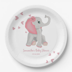 Assiettes En Carton Eléphant bleu rose Aquarelle fille Baby shower P