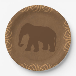 Assiettes En Carton Éléphant de thème de safari avec la frontière