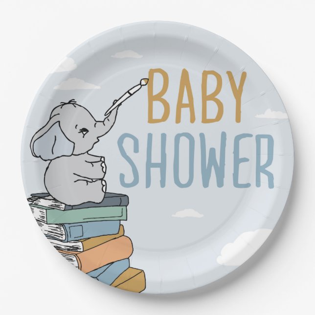 Assiettes En Carton Eléphant Dessiner Quelque Chose Baby shower Elépha (Devant)