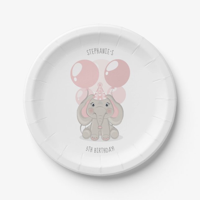 Assiettes En Carton Elephant en Casquette de fête d'anniversaire (Devant)
