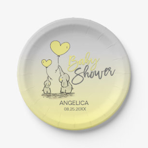 Assiettes En Carton Eléphant gris jaune Baby shower neutre pour les se