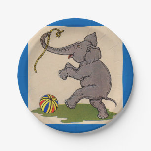 Assiettes En Carton éléphant heureux jouant avec la corde et le ballon