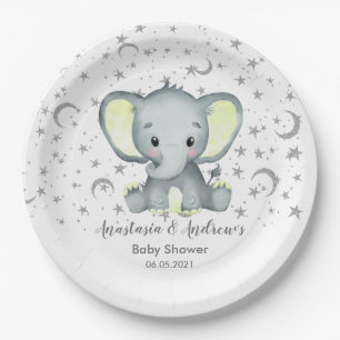 Assiettes En Carton Eléphant jaune Baby shower mignon