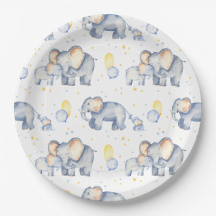 Assiettes En Carton Eléphant mignon avec Baby shower d'aquarelle maman