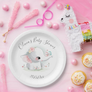 Assiettes En Carton Eléphant mignon Baby shower personnalisé