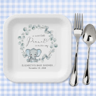 Assiettes En Carton Eléphant mignon Eucalyptus Baby Boy Douche