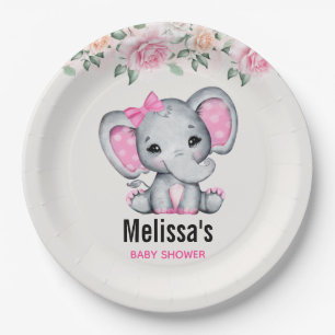 Assiettes En Carton Eléphant mignon rose bébé et douche frontalière Ro