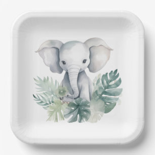 Assiettes En Carton Eléphant Neutre Met Premier Anniversaire