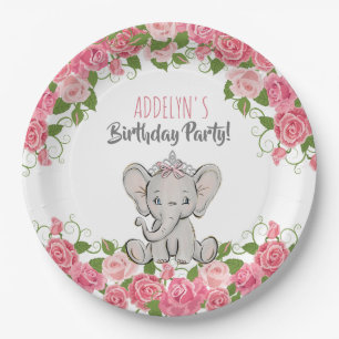 Assiettes En Carton Elephant Princesse Tiara Rose Petite fille Anniver
