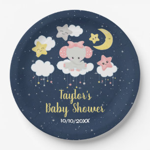Assiettes En Carton Elephant rose et Baby shower de marine