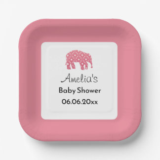 Assiettes En Carton Eléphant Rose Personnalisé Baby Shower