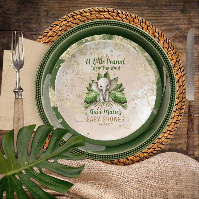 Assiettes En Carton Elephant Un Peu D'Arachide Est En Chemin Baby show (Elephant A Little Peanut Is On The Way Baby Shower Paper Cups)