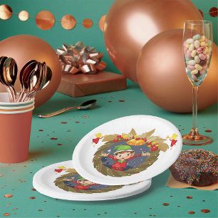Assiettes En Carton Elfe Dans Une Plaque Papier De Couronne De Noël