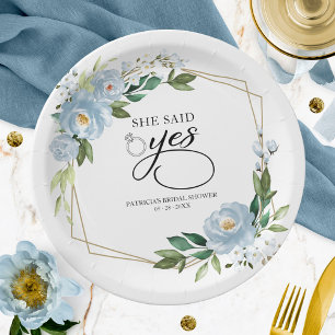 Assiettes En Carton Elle a dit oui Dusty Blue Géométrique Baby Shower