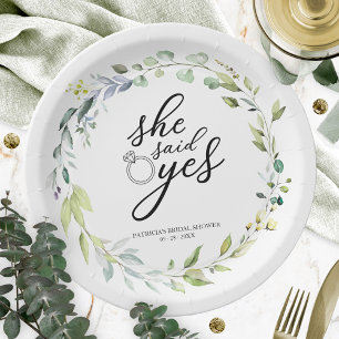 Assiettes En Carton Elle A Dit Oui Fête des mariées Eucalyptus Verdoya