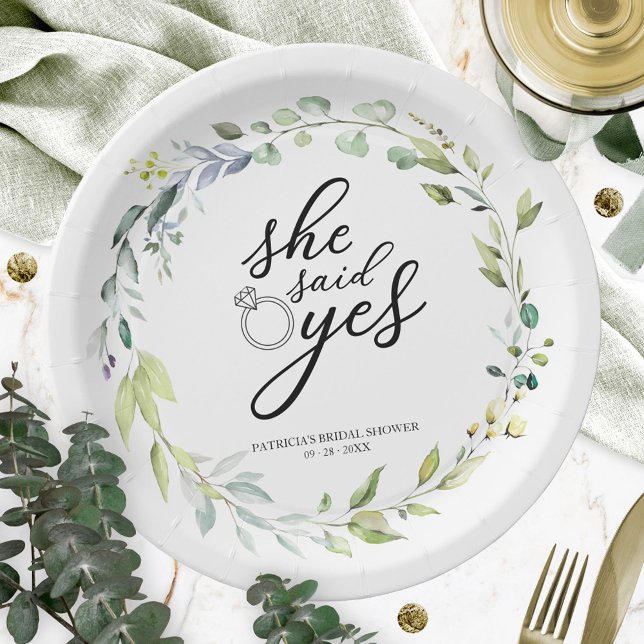 Assiettes En Carton Elle A Dit Oui Fête des mariées Eucalyptus Verdoya (Créateur téléchargé)
