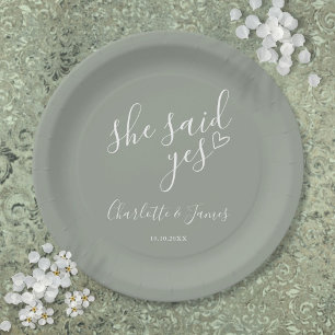 Assiettes En Carton Elle A Dit Oui Partie Engagement Sage Green