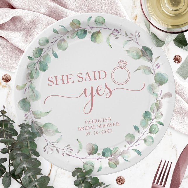 Assiettes En Carton Elle a dit oui verdure eucalyptus Baby Shower (Créateur téléchargé)