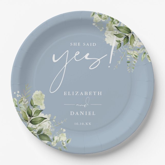 Assiettes En Carton Elle A Dit Oui Vert Dusty Blue Engagement Party (Devant)