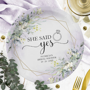 Assiettes En Carton Elle A Dit Oui Vert Géométrique Bridal