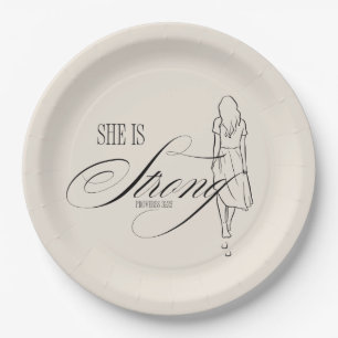 Assiettes En Carton Elle est forte Proverbes 31:25
