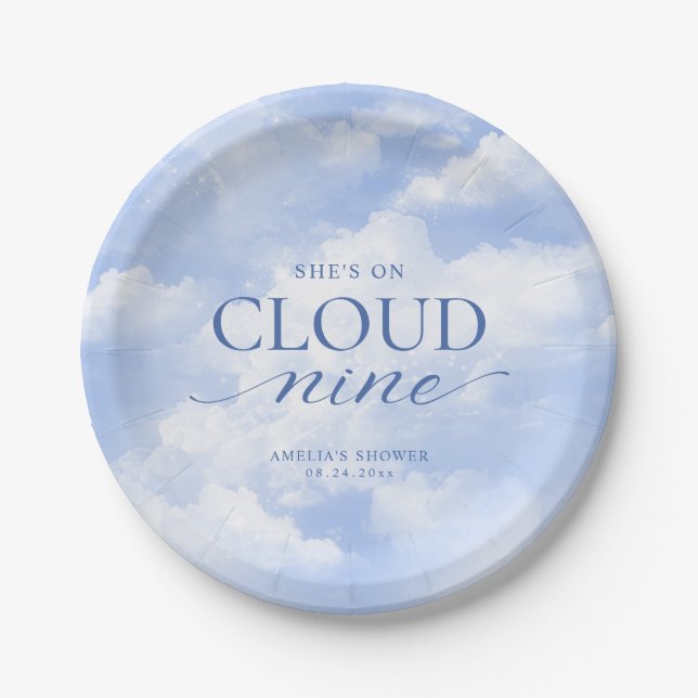 Assiettes En Carton Elle est sur nuage neuf Fête des mariées bleue (Devant)