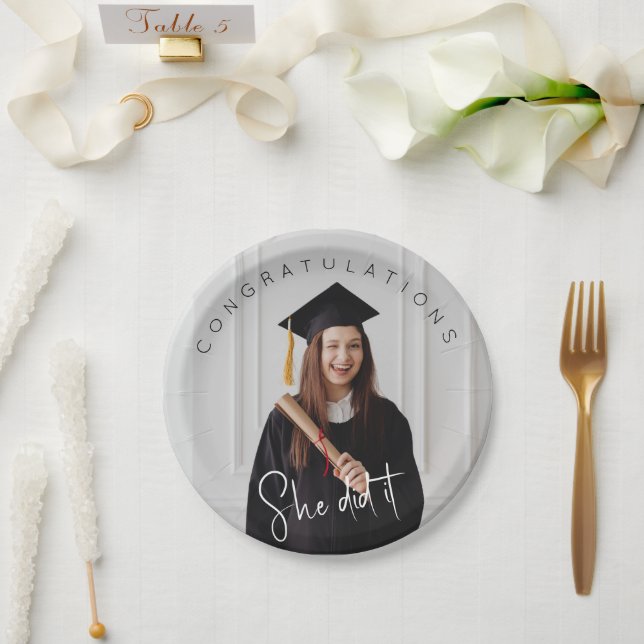 Assiettes En Carton Elle l'a fait, photo, félicitations au diplômé (Mariage)