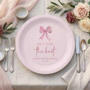 Assiettes En Carton Elle Noue Le Nœud Rose Mariage Shower