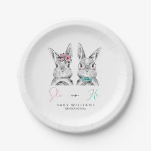 Assiettes En Carton Elle ou Il Lapin Rose et Bleu Genre Révéler Douche