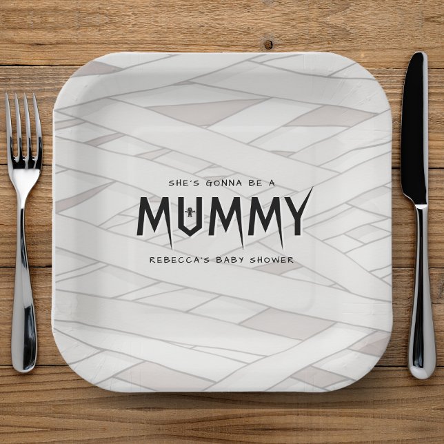 Assiettes En Carton Elle va être un Baby shower d'Halloween maman (She's Gonna Be a Mummy Halloween Baby Shower Paper Plates
)