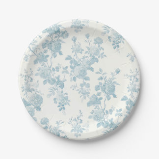 Assiettes En Carton Eloise Floral, bleu poudreux