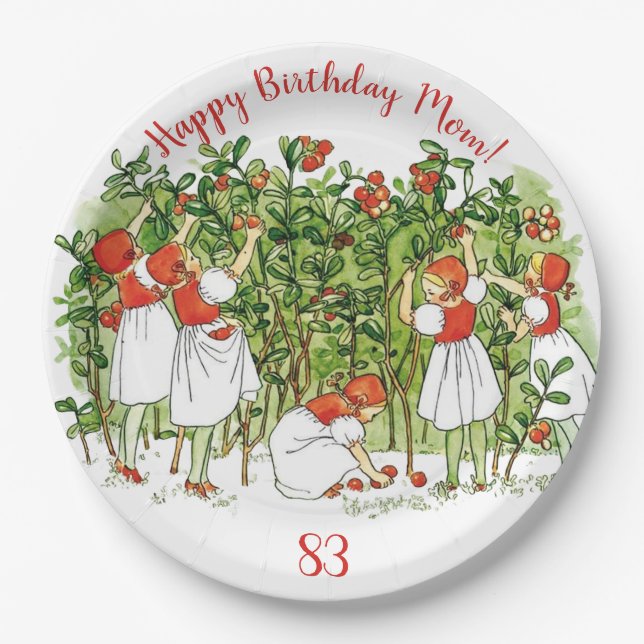Assiettes En Carton Elsa Beskow mignonne fille aux fraises (Devant)