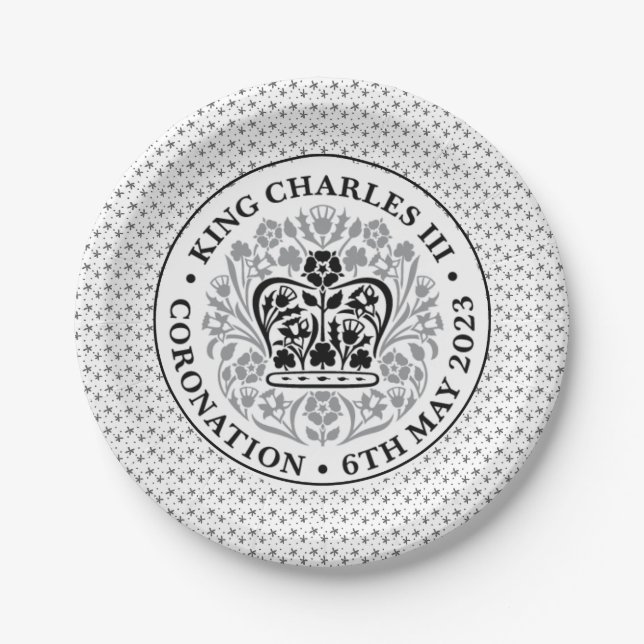Assiettes En Carton Emblème de couronnement du roi Charles III (Devant)