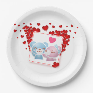 Assiettes En Carton Embrasser les ours avec les Coeurs d'Amour Tout au