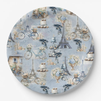 Assiettes En Carton Embrassez le pays français en bleu pâle raffiné