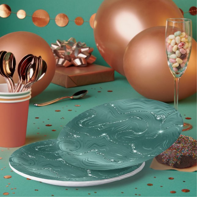 Assiettes En Carton Emerald Green Glitzy Marble Christmas (Multi)
