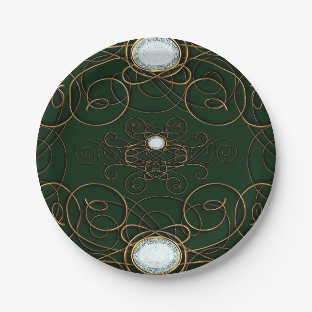 Assiettes En Carton Emerald Green & Gold Diamond Anniversaire (Devant)