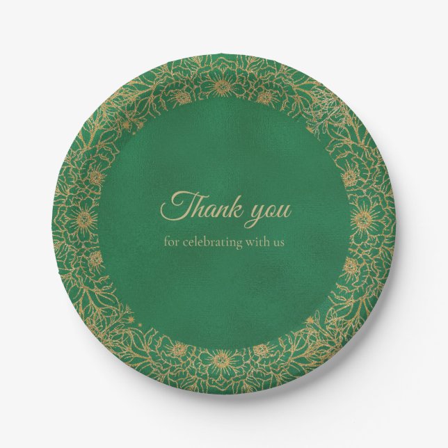 Assiettes En Carton Emerald Green Gold Quinceañera Sweet 15 (Devant)