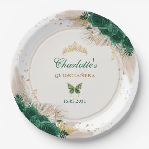 Assiettes En Carton Emerald Green Quinceanera Princess Miss Quince 15