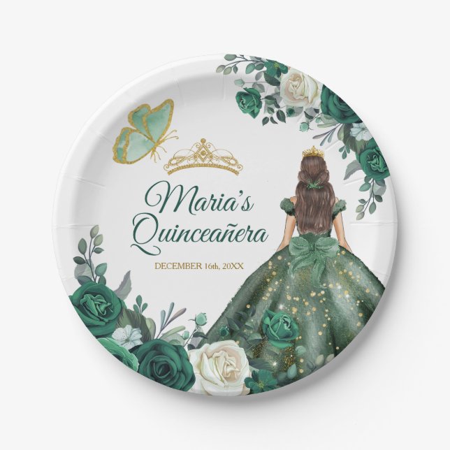 Assiettes En Carton Emerald Green Robe Quinceañera Couronne Anniversai (Devant)