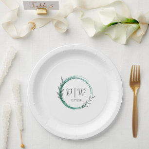 Assiettes En Carton Emerald Green Simple Wreath Mariage