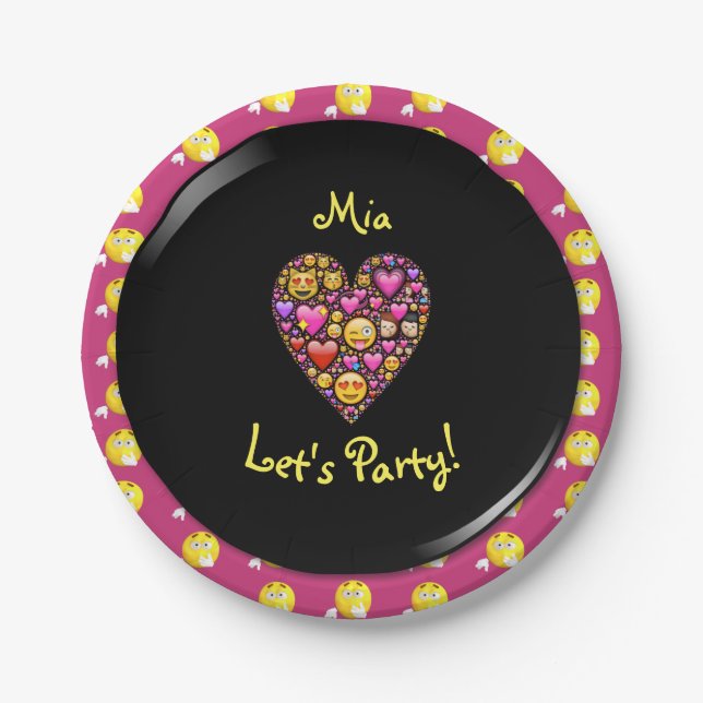 Assiettes En Carton EMOJI Pink Black Girls Love Emoticons Party (Devant)
