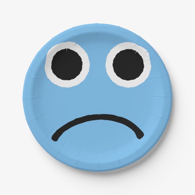 Assiettes En Carton Emoticon Emoji face bleu triste (Devant)