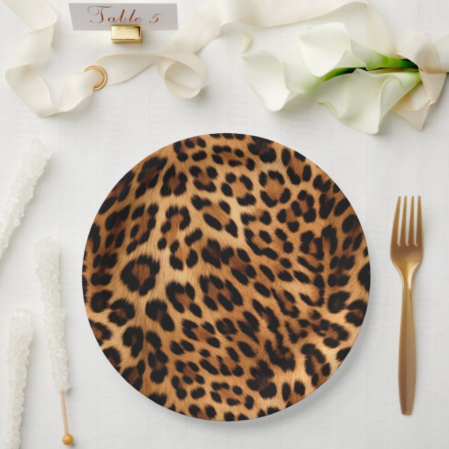 Assiettes En Carton Empreinte de léopard Brown chic (Mariage)
