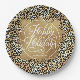 Assiettes En Carton Empreinte de léopard Gold Faux Foil Vacances